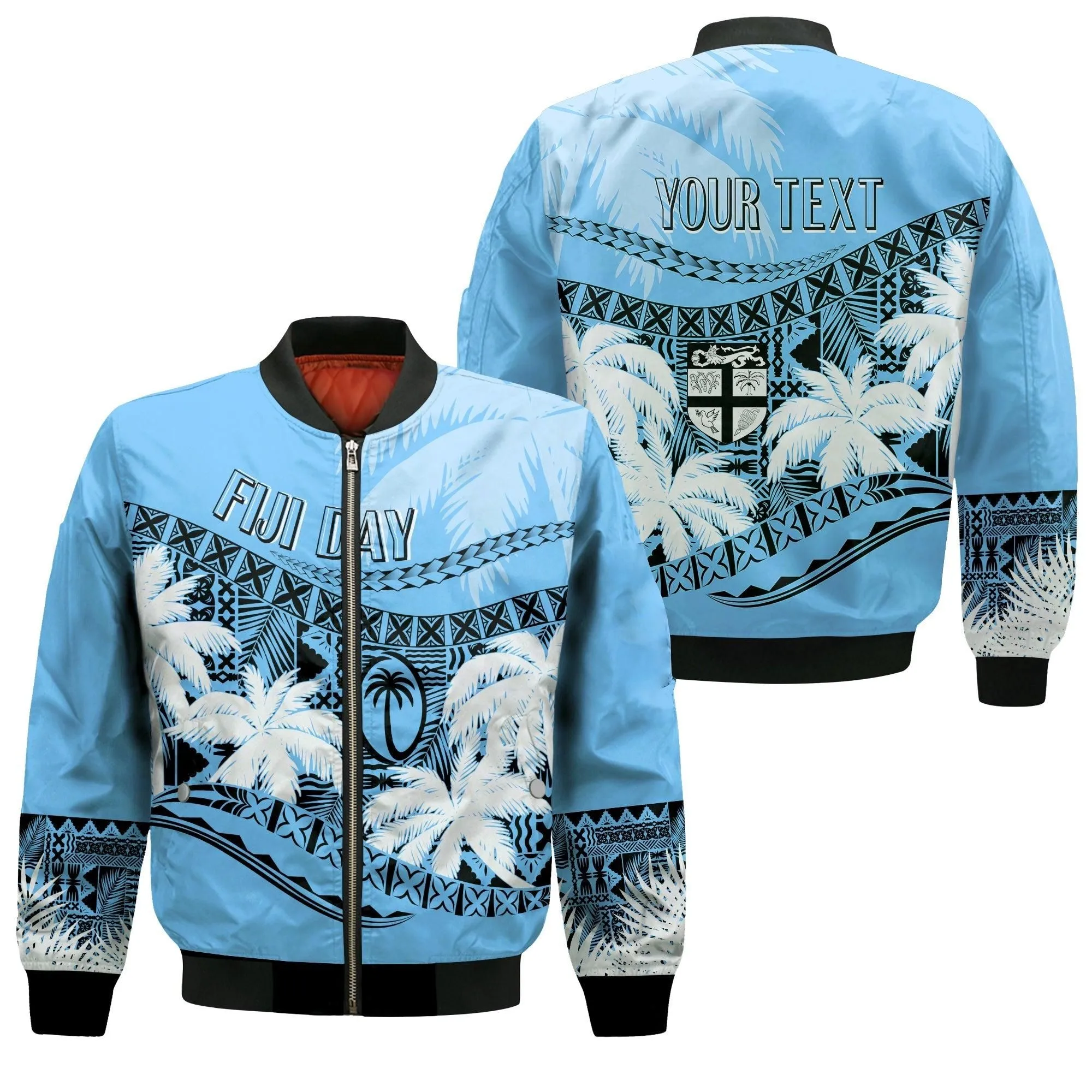 Personalised Fiji Day Bomber Jacket Flying Fijians Masi Kesa Style - Turquoise LT7