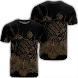 Hawaiian Map Turtle Hibiscus Polynesian T-Shirt - Gold - AH