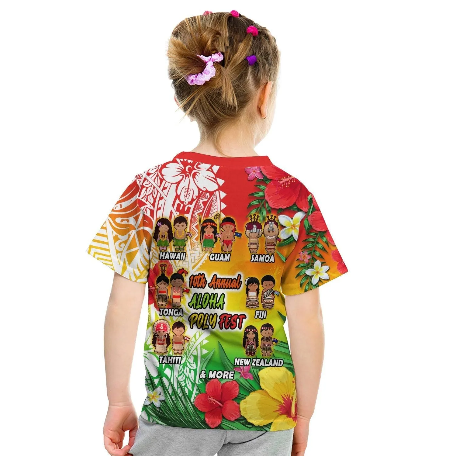 Aloha Poly Fest T Shirt KID Polynesian Pattern With Tropical Flowers LT14