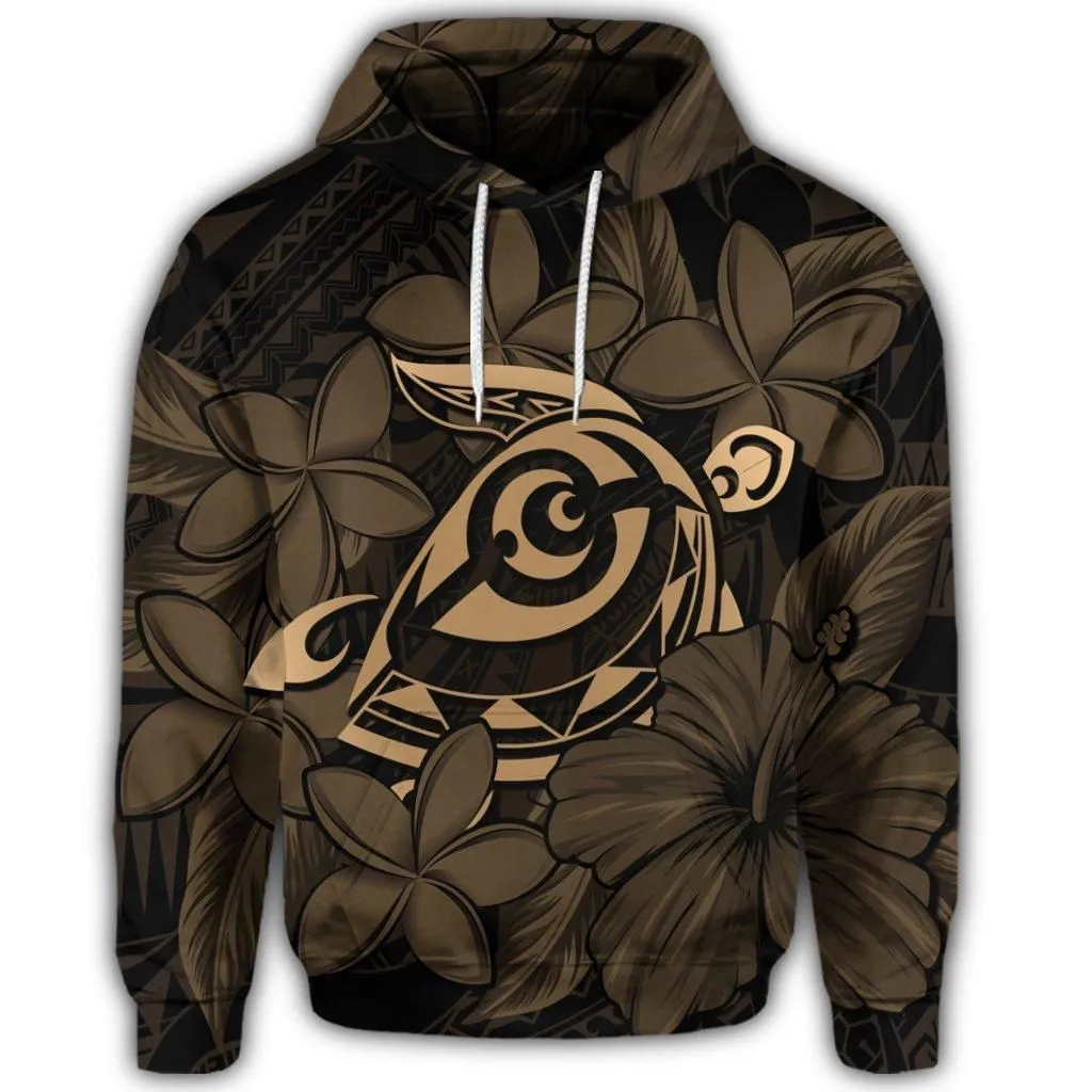 Hawaiian Turtle Hibiscus Plumeria Kanaka Polynesian Hoodie Gold - Soft Style