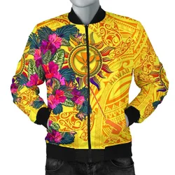 Polynesian Mens Bomber Jackets  - Hawaii Kanaka Maoli & Hibiscus Flowers With Polynesian Patterns