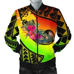 Papua New Guinea Mens Bomber Jacket - Polynesian Hook and Hibiscus Raggae