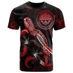 Fedarated States of Micronesia Polynesian T-Shirt - Turtle With Blooming Hibiscus Red