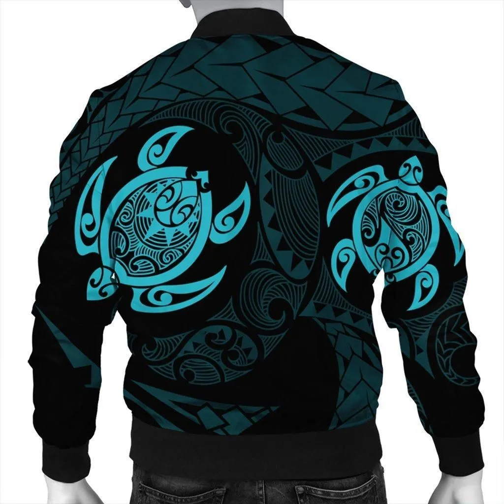 Hawaiian Two Turtle Polynesian Bomber Jacket Blue