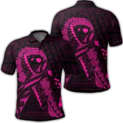 Hawaiian Map Heart Ribbon Cancer Hibiscus Pink Polynesian Polo Shirt