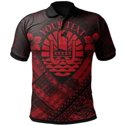 Tahiti Custom Personalised Polynesian  Polo Shirts - Tahiti Red Seal Camisole Hibiscus Style