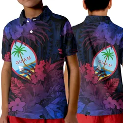 Guam Polynesian Polo Shirt KID Tropical Flowers - Gradient Vibes LT8