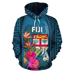 Alohawaii Clothing - Hoodie Fiji All Over Coat Of Arms Polynesian With Hibiscus And Waves TH65