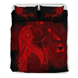 FamilyGater Bedding Set - Cover and Pillow Cases Hawaiian Map Heart Hula Girl Hibiscus Polynesian - Red - AH J4