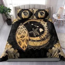 Hawaii Bedding Set Map Hibiscus Plumeria Turtle Polynesian