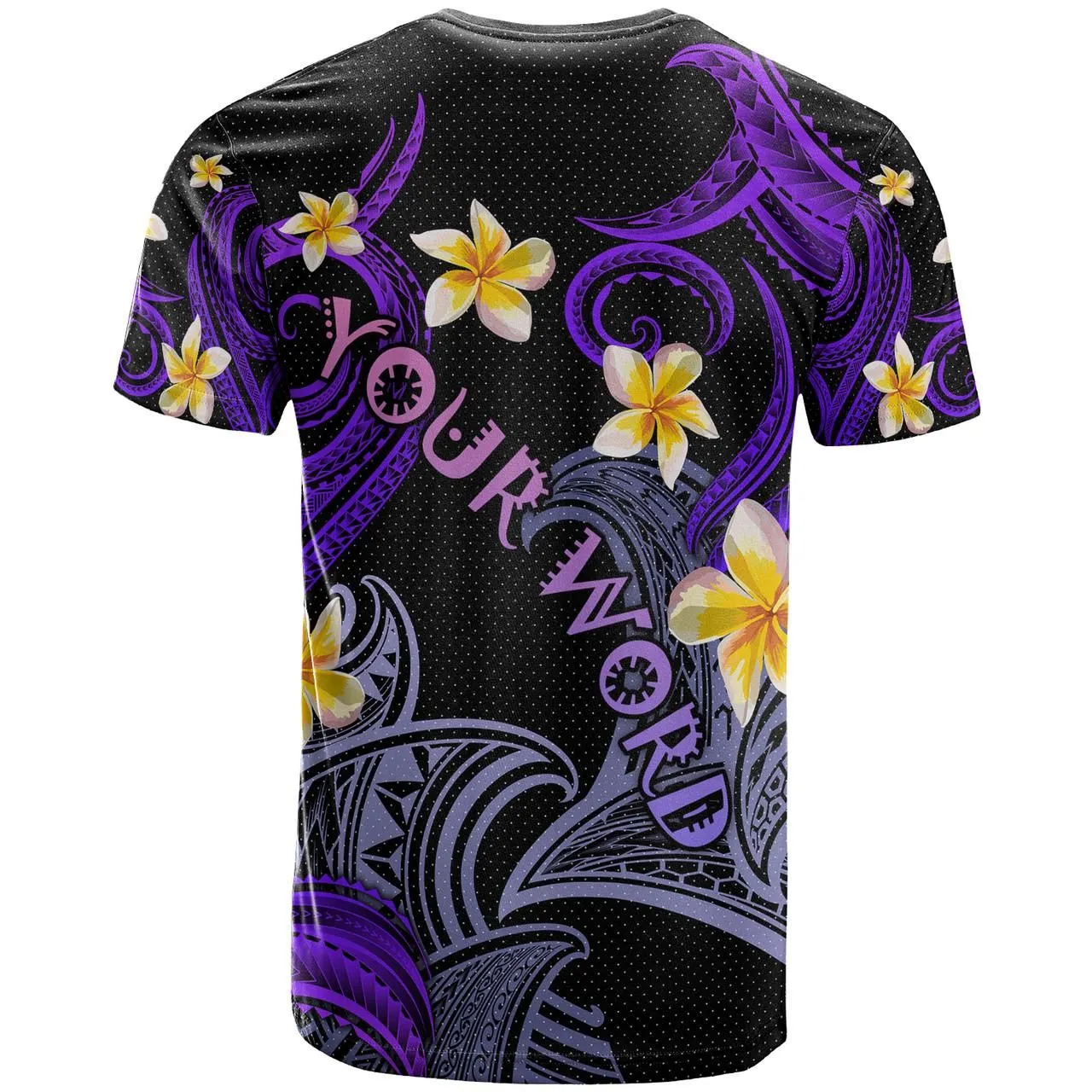 Personalized Kanaka Maoli T-shirt - Hawaii Polynesian Waves with Plumeria Flowers (Blue)