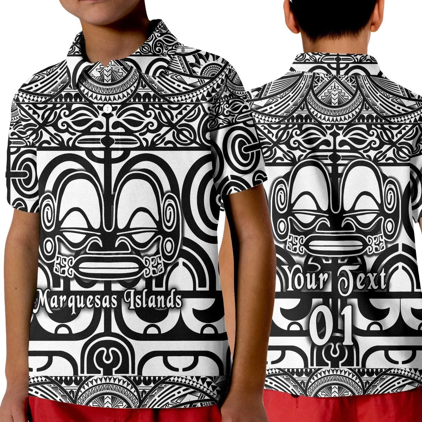 (Custom Personalised) Marquesas Islands Polo Shirt KID Marquesan Tattoo Simple Style - Black LT8