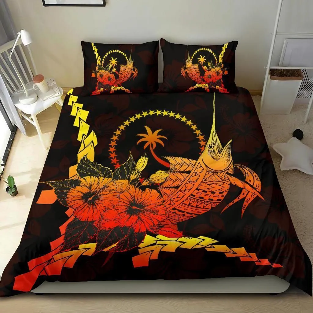 Chuuk Micronesia Bedding Set - Swordfish With Hibiscus