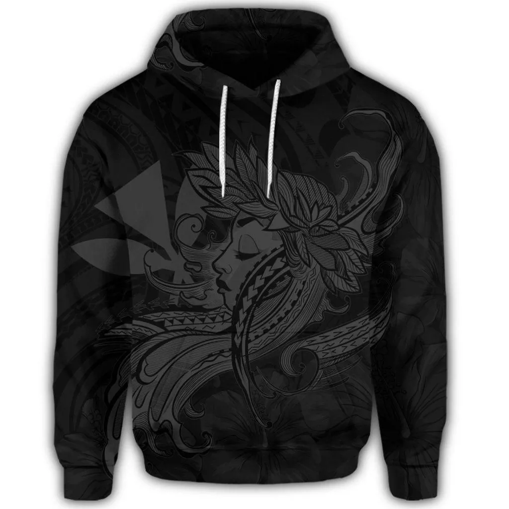 Hawaiian Map Hula Girl Hibiscus Kanaka Polynesian Hoodie - Gray