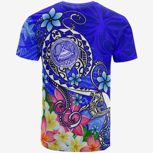 American Samoa Polynesian T-shirt - Turtle Plumeria (Blue)