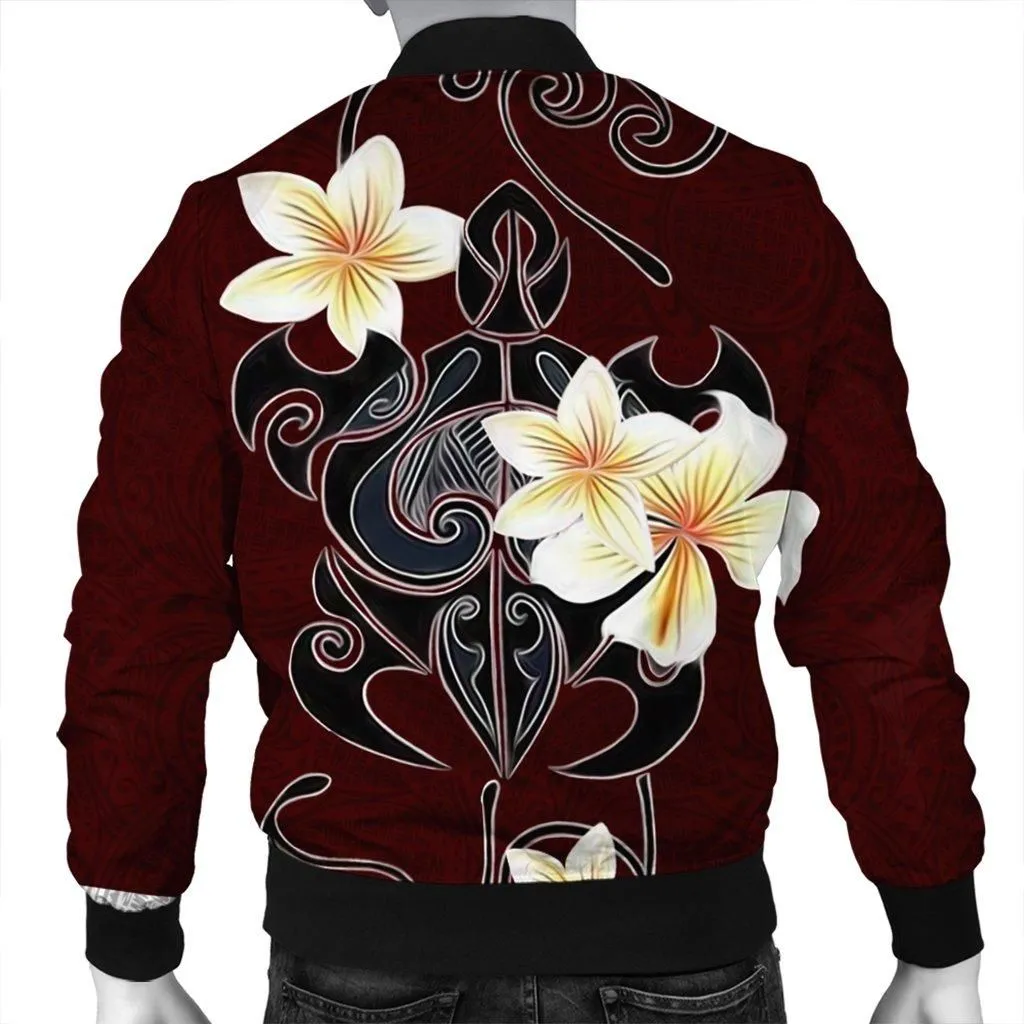 Hawaiian Turtle Plumeria Polynesian Bomber Jacket Red