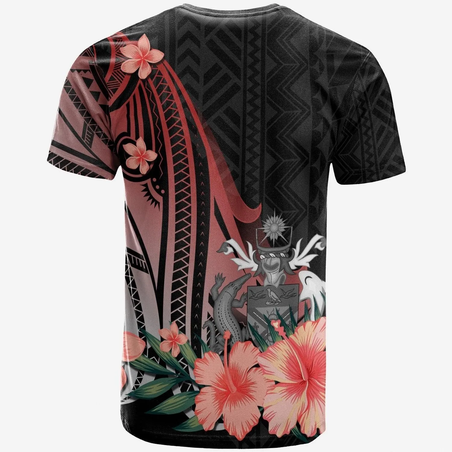 Solomon Islands T shirt - Red Polynesian Hibiscus Pattern Style
