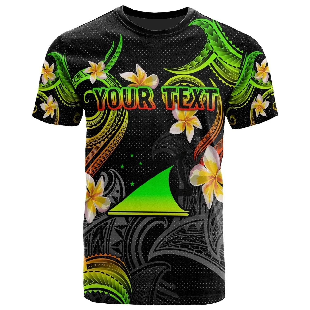 Tokelau T-shirt - Custom Personalised Polynesian Waves with Plumeria Flowers (Reggae)