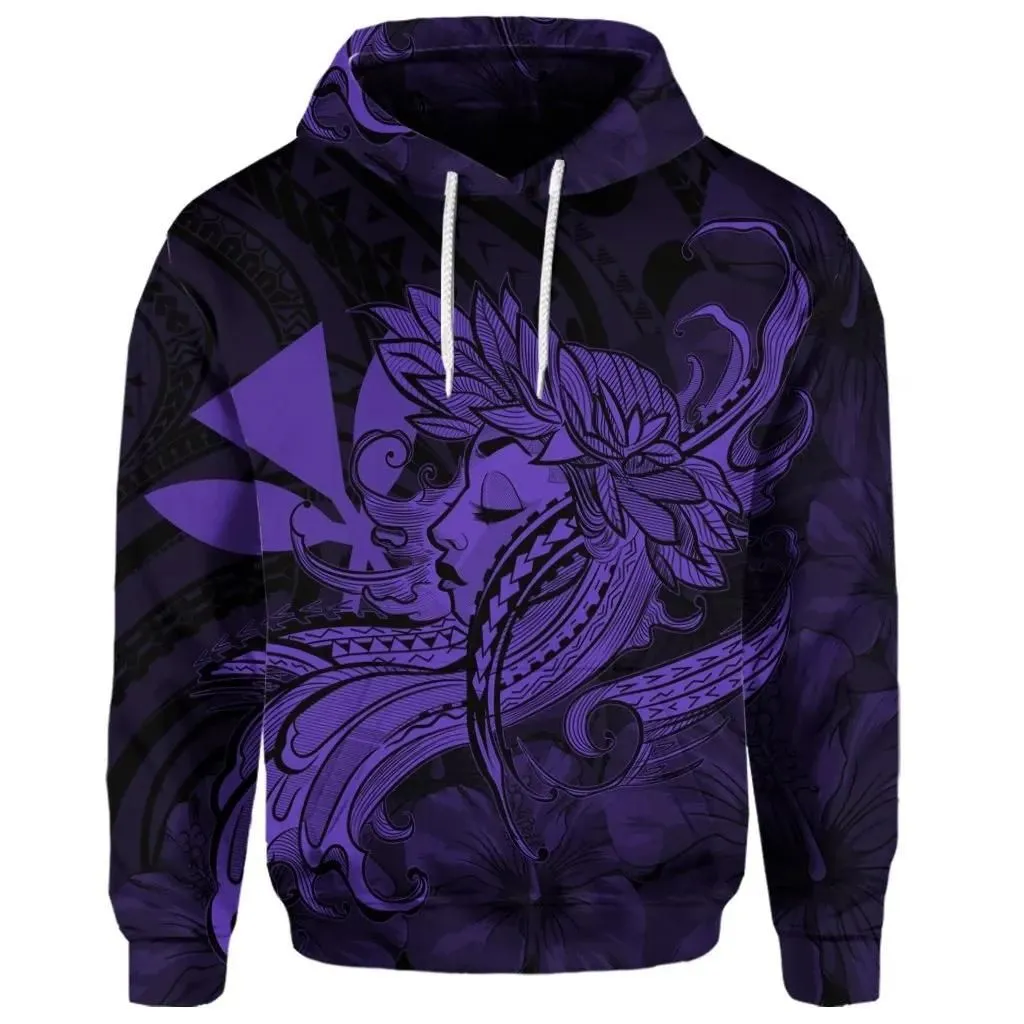 Alohawaii Hoodie - (Personalised) Hawaiian Map Hula Girl Hibiscus Kanaka Polynesian Hoodie - Purple - AH - J4R