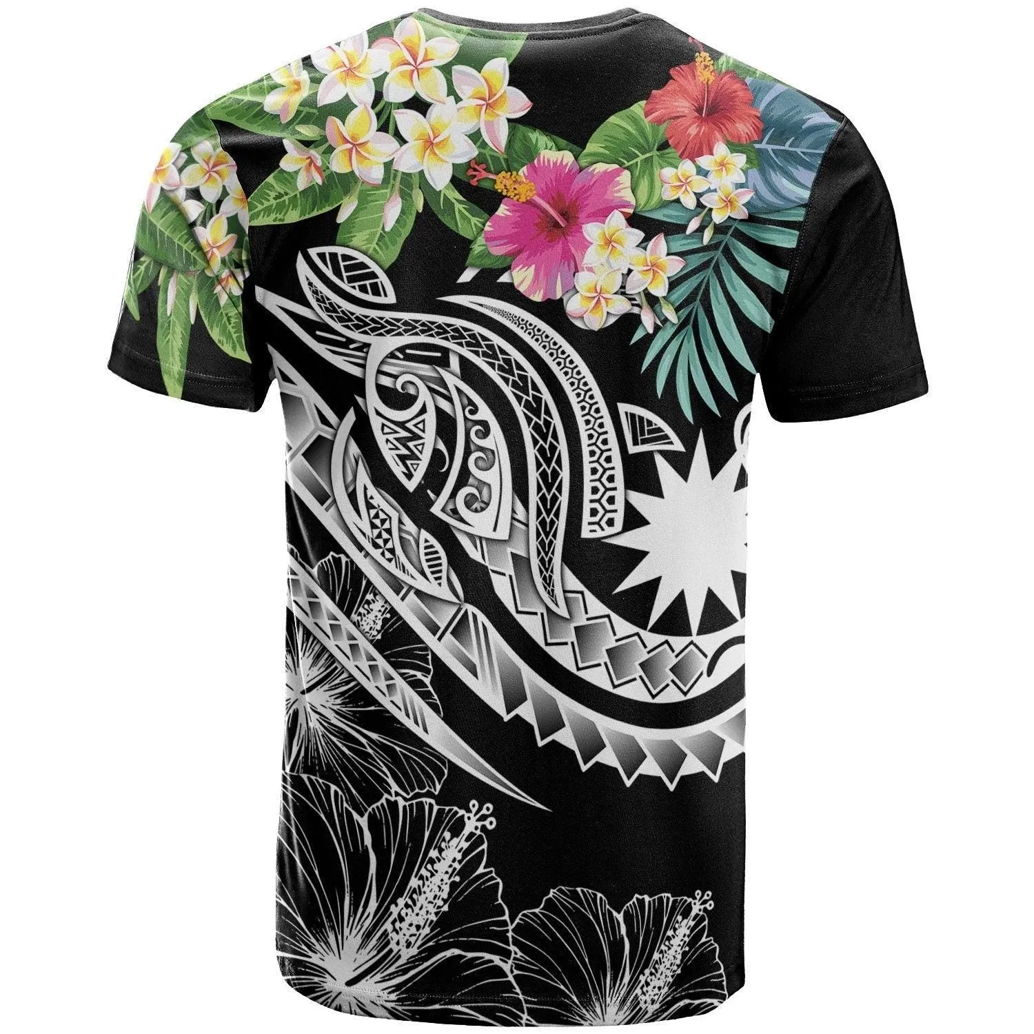 Nauru Polynesian T shirt - Summer Plumeria (Black)