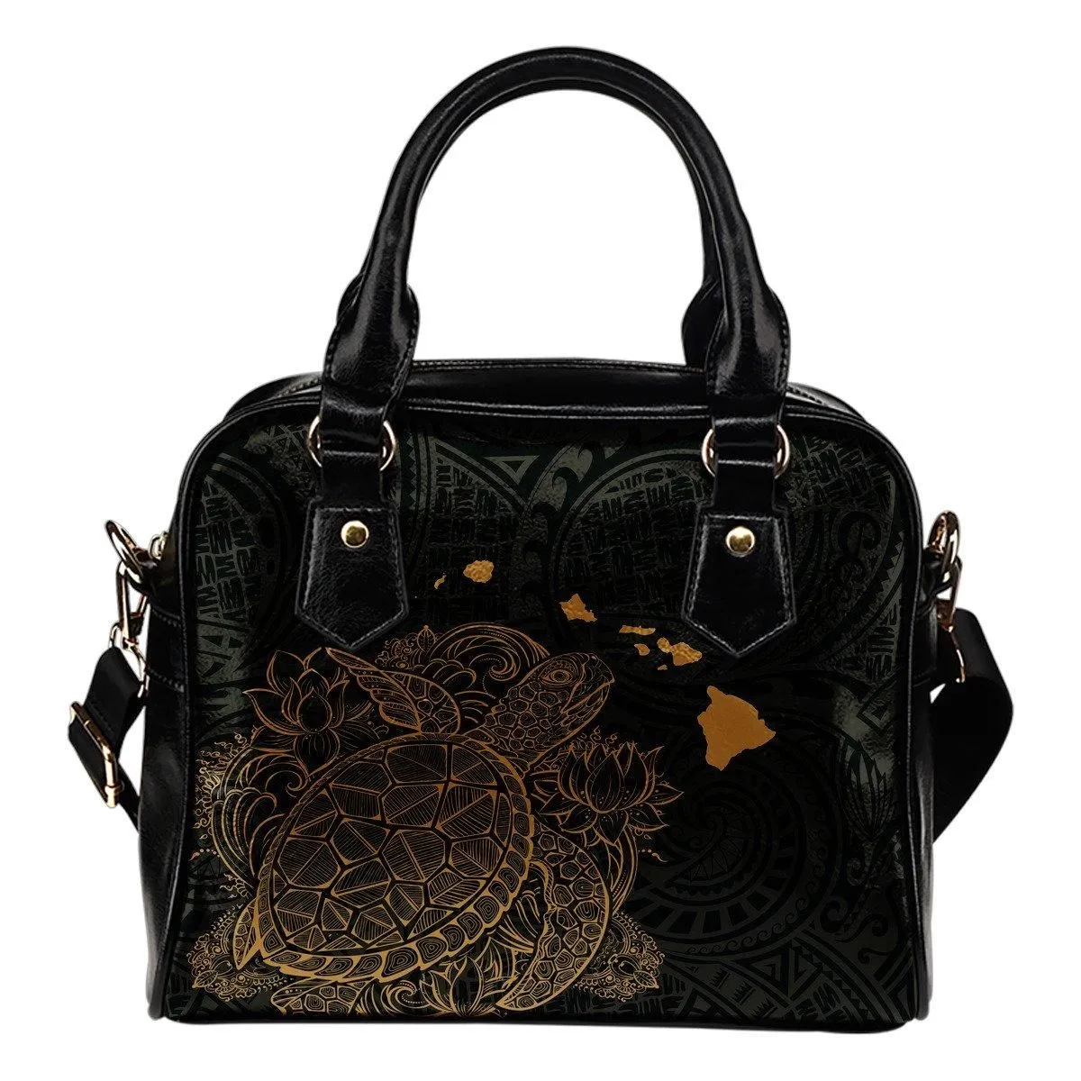 Polynesian Hawaii Shoulder Handbag - Turtle Map Gold