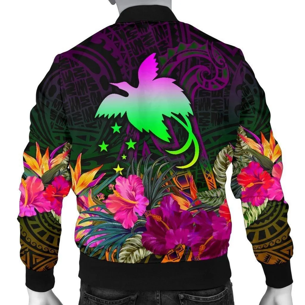 Papua New Guinea Mens Bomber Jacket - Summer Hibiscus