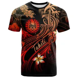 Tahiti Polynesian T-Shirt - Plumeria Flowers And Waves