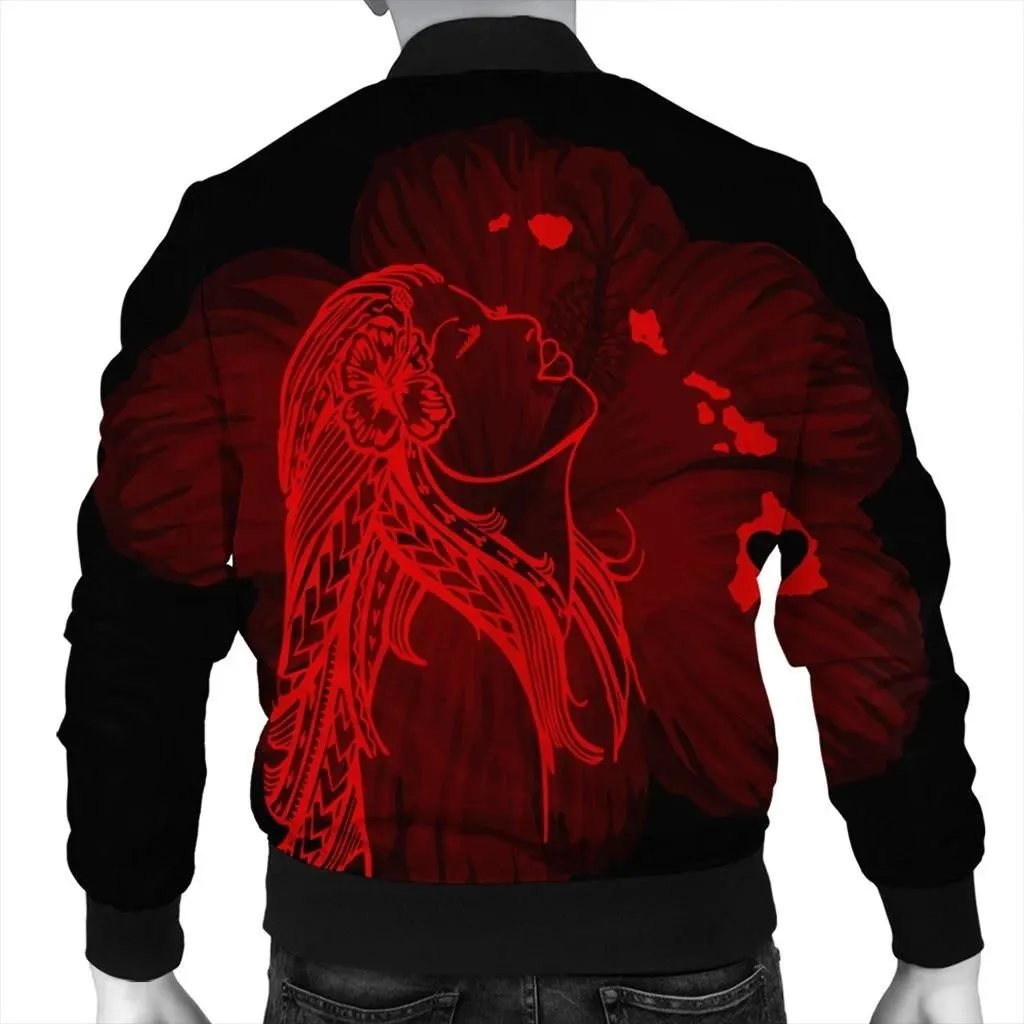 Alohawaii Jacket - Hawaiian Map Heart Hula Girl Hibiscus Red Polynesian Bomber Jacket - AH - J4R