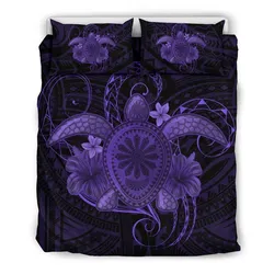 Hawaii Turtle Hibiscus Polynesian Bedding Set - Full Style - Purple - AH J4