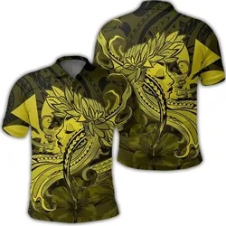 Alohawaii Shirt - Hawaiian Map Hula Girl Hibiscus Kanaka Polynesian Polo Shirt - Yellow - AH - J4R
