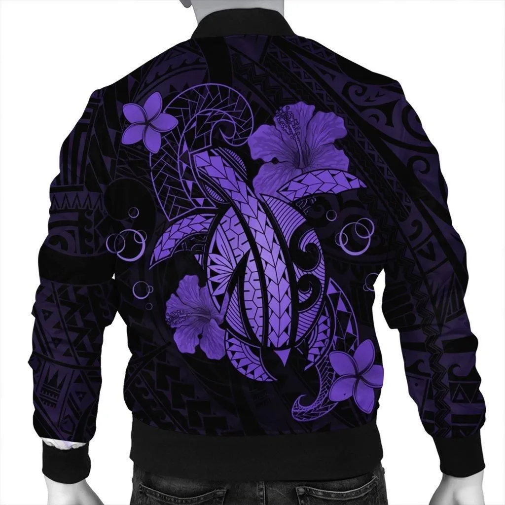 Hawaii Turtle Flower Polynesian Bomber Jacket - Purple