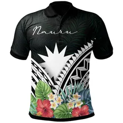 Nauru Polo Shirt - Nauru Coat of Arms and Polynesian Tropical Flowers White