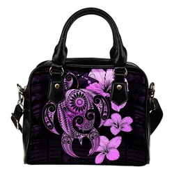 Hibiscus Plumeria Mix Polynesian Violet Turtle Shoulder Handbag