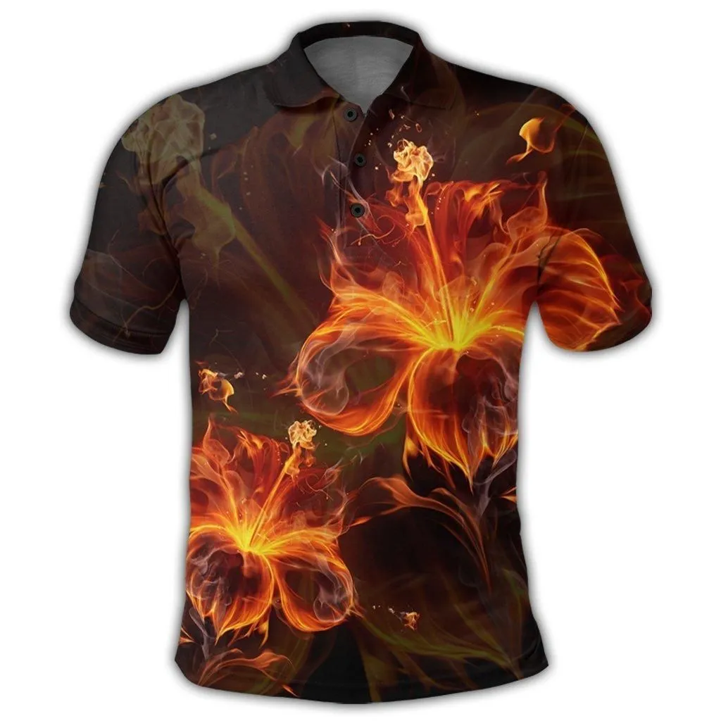 Hawaiian Hibiscus Fire Polynesian Polo Shirt