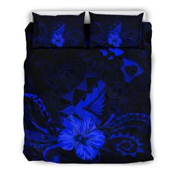FamilyGater Bedding Set - Cover and Pillow Cases Hawaiian Map Heart Turtle Tattoo Hibiscus Polynesian - Blue - AH J9