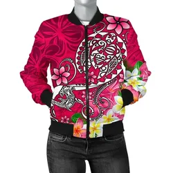 Polynesian Women's Bomber Jacket - Turtle Plumeria Pink Color - BN18