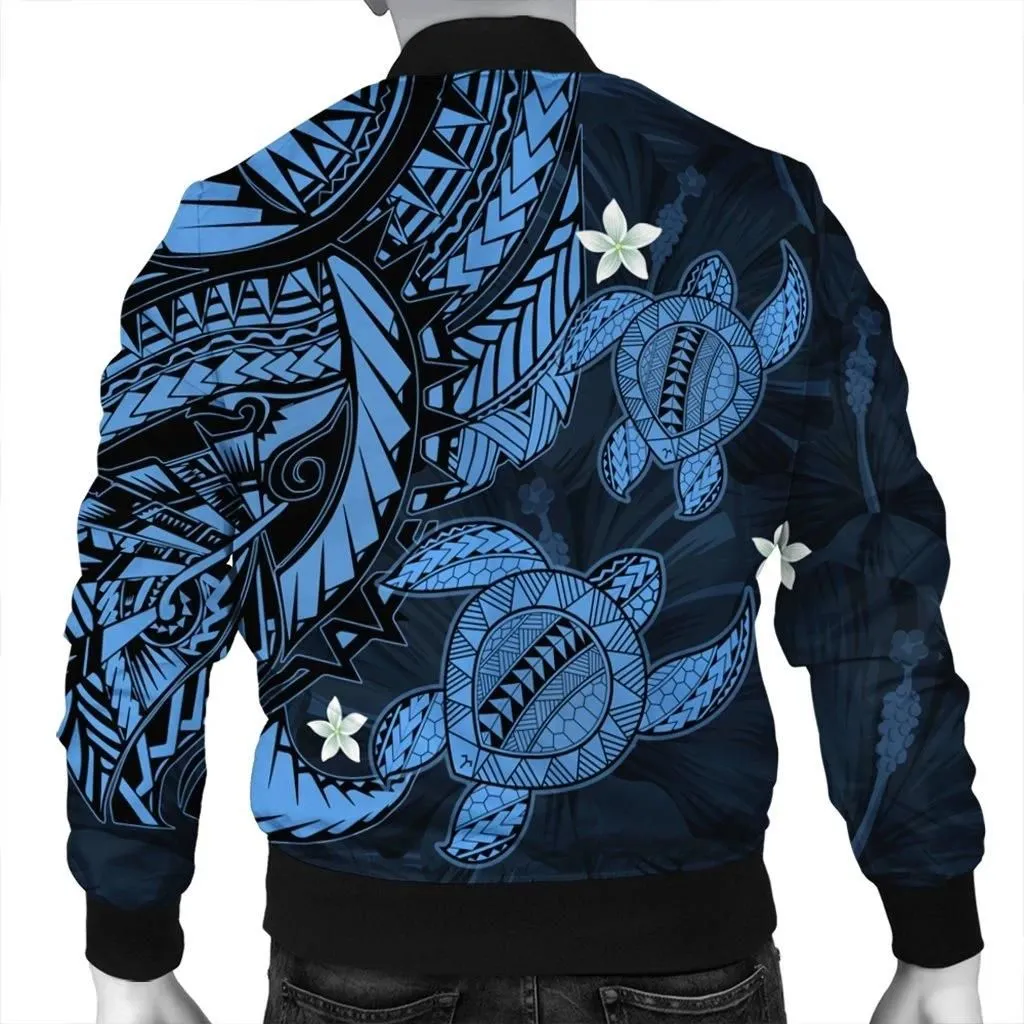 Alohawaii Jacket - Hawaii Polynesian Turtle Hibiscus Bomber Jacket - Pastel Blue - AH - J4R