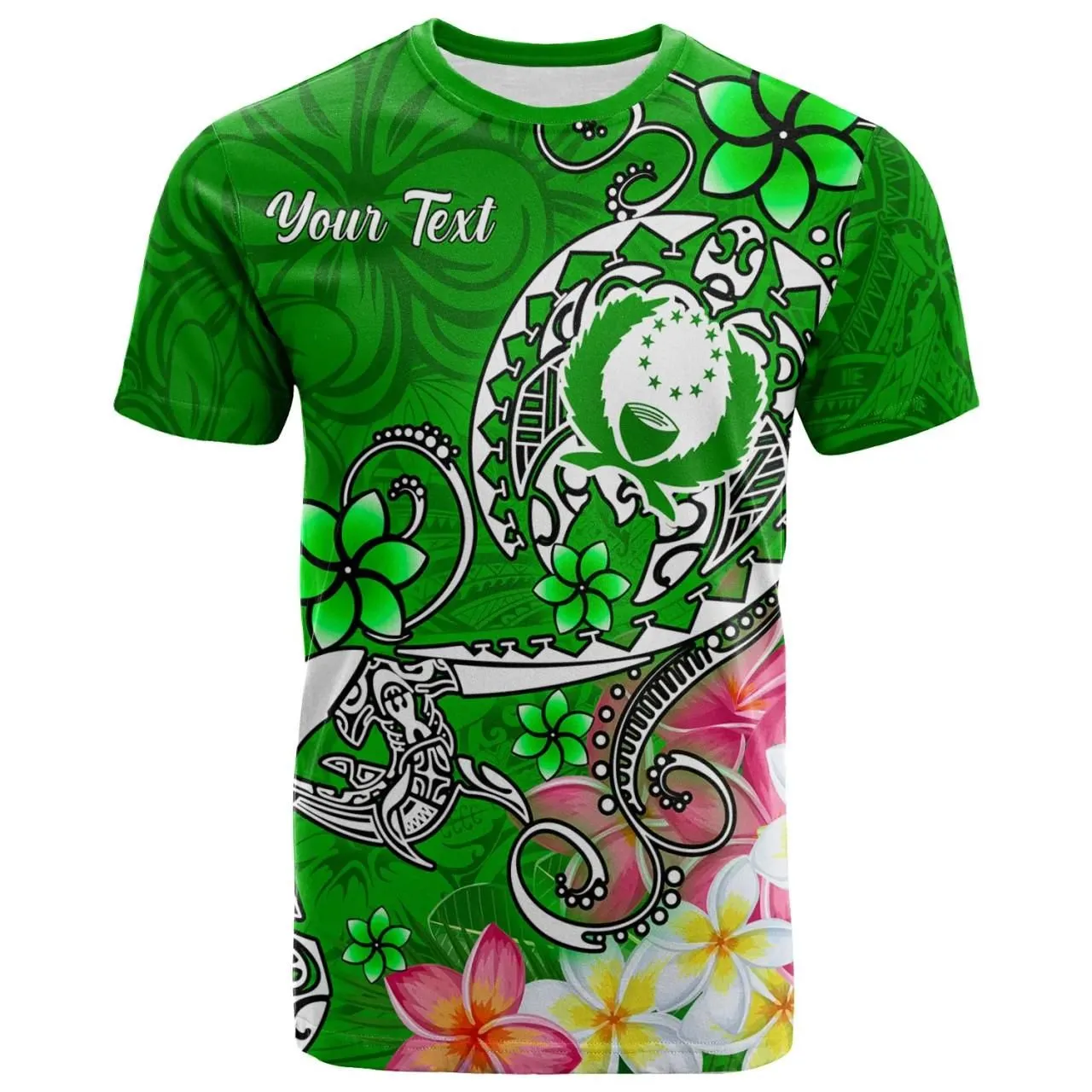 Pohnpei (Custom Personalised ) T-Shirts - Turtle Plumeria (Green)