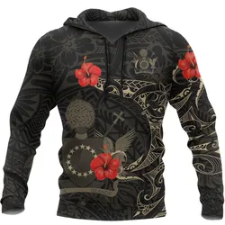 Cook Islands Hoodie Hibiscus Tattoo Style