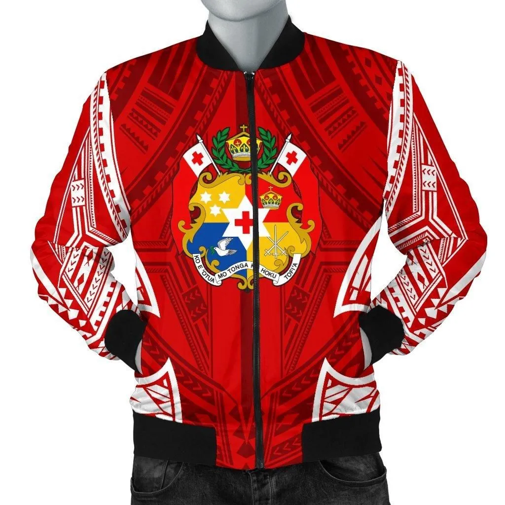 Tonga Polynesian Mens Bomber Jacket - Pattern With Seal Red Version