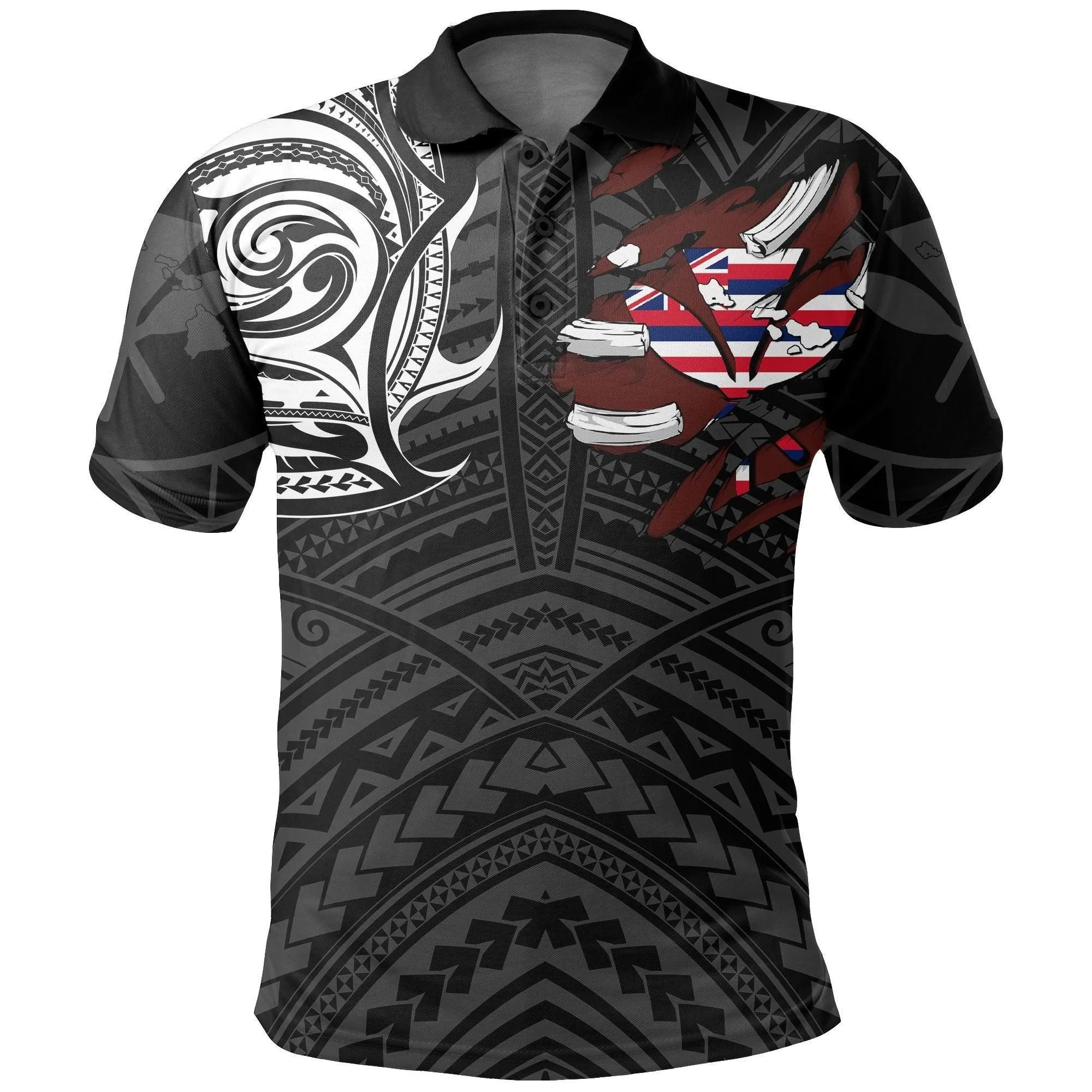 Hawaiian Kanaka Polo Shirt Heart Tattoo White