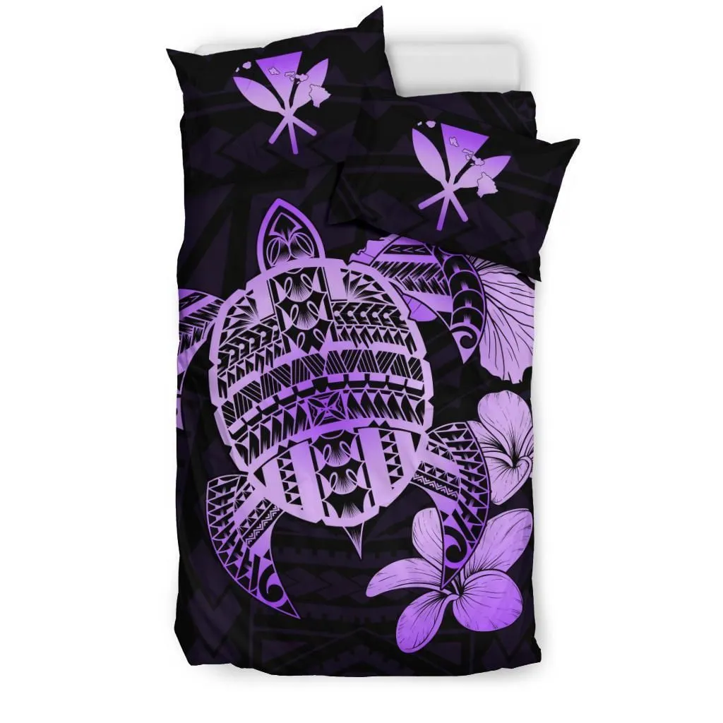 Hawaiian Kanaka Hibiscus Plumeria Mix Polynesian Turtle Bedding Set Violet