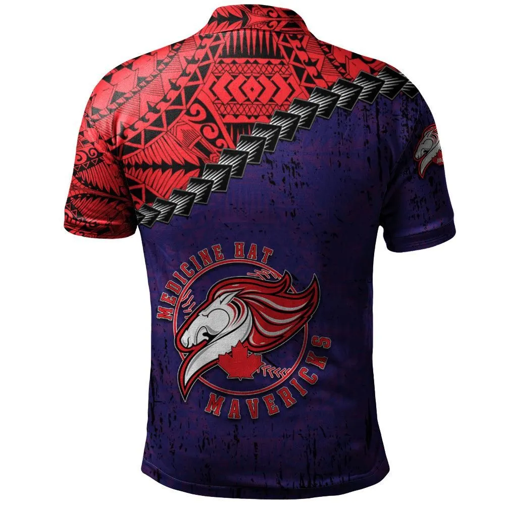 Medicine Hat Mavericks Polo Shirt Grunge Polynesian Tattoo - CA BASEBALL