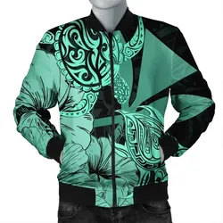 FamilyGater Jacket - Hawaii Turtle Bomber Jacket Polynesian Hibiscus Art Ver 2.0 Turquoise - AH - JR