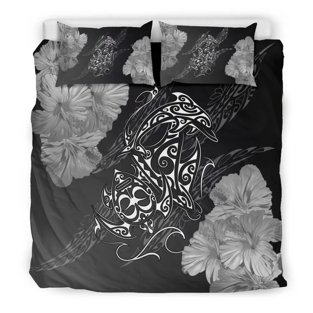 Hawaiian Hibiscus Dolphin Manta Ray Turtle Polynesian Bedding Set Waves