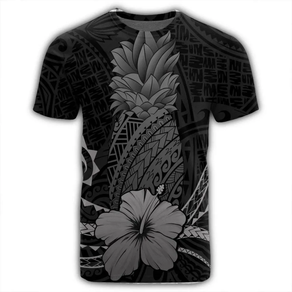 Alohawaii Tee - Hawaii Polynesian Pineapple Hibiscus T-shirt Gray - AH - J4R