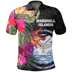 Marshall Islands Polo Shirt - Hibiscus Polynesian Pattern