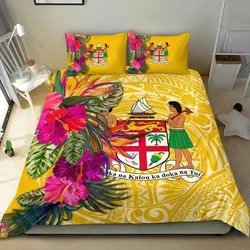 Vibe Hoodie Fiji Bedding Set - Hibiscus Polynesian Pattern Yellow Version