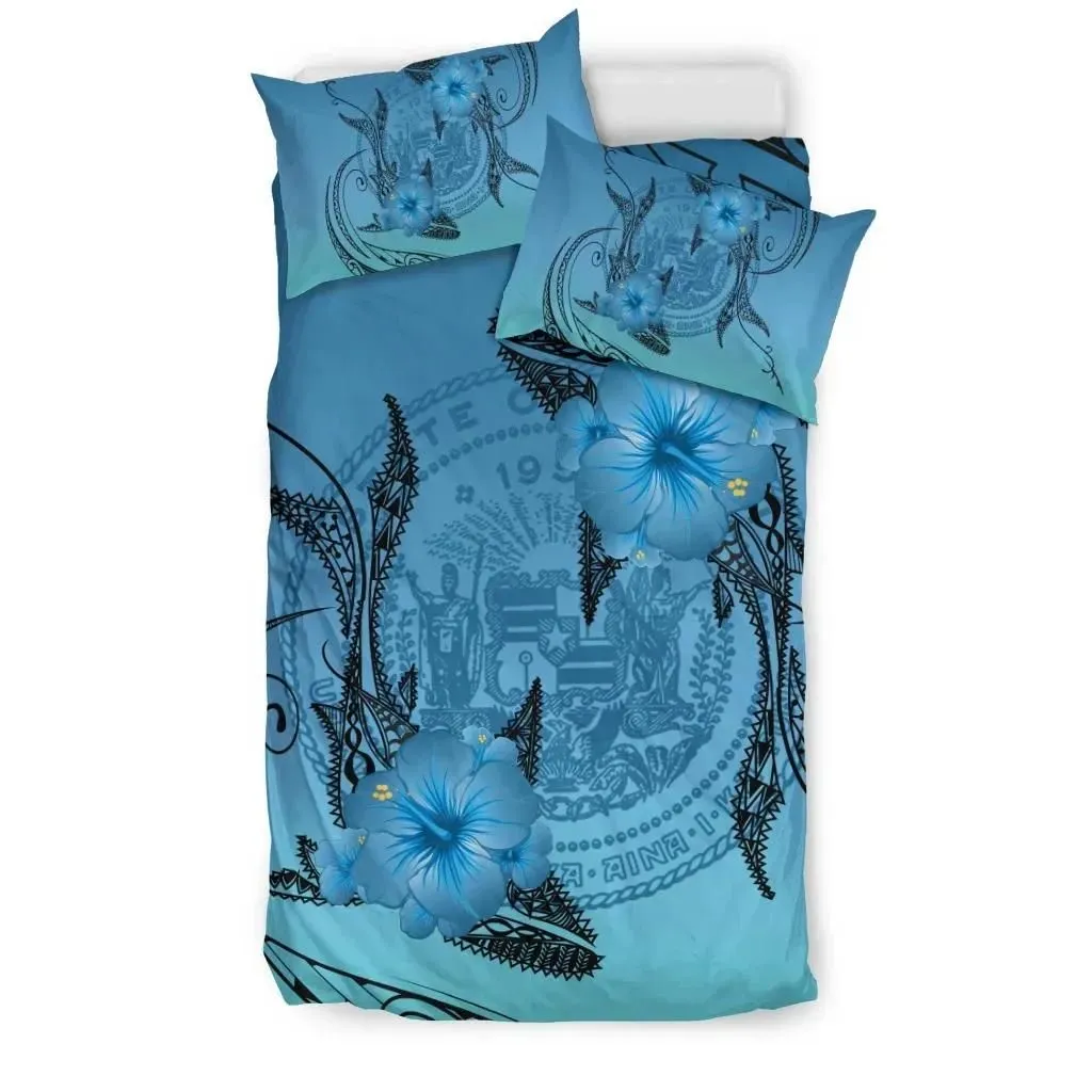 FamilyGater Home Set - Hawaii Whale Coat Of Arm Polynesian Bedding Set - AH J4
