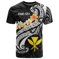 Hawaii Custom Personalised T shirt - Kanaka Maoli Polynesian Patterns Plumeria (Black)